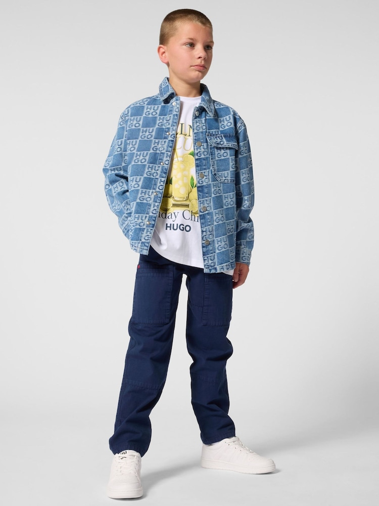 HUGO White Graphic Crew Neck Short Sleeve T-Shirt - Image 4 of 4