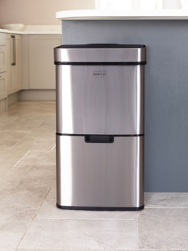 Charles Bentley Silver Triple Compartment 62L Sensor Bin - Image 1 of 4