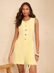 Love & Roses Pale Yellow Tailored Sleeveless With Tie Waist And Scallop Edges Playsuit - Image 3 of 5
