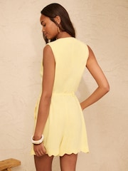 Love & Roses Pale Yellow Tailored Sleeveless With Tie Waist And Scallop Edges Playsuit - Image 4 of 5