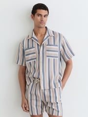Reiss Blue/Ecru Celeste Striped Cuban-Collar Shirt - Image 1 of 5