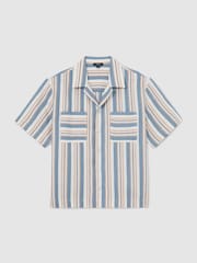 Reiss Blue/Ecru Celeste Striped Cuban-Collar Shirt - Image 2 of 5