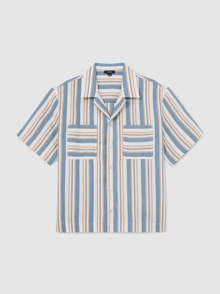 Reiss Blue/Ecru Celeste Striped Cuban-Collar Shirt - Image 2 of 5