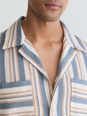 Reiss Blue/Ecru Celeste Striped Cuban-Collar Shirt - Image 3 of 5
