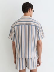 Reiss Blue/Ecru Celeste Striped Cuban-Collar Shirt - Image 4 of 5