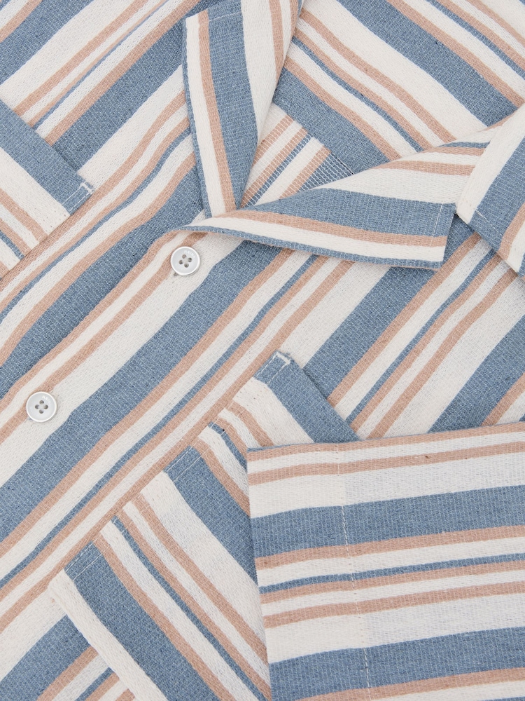 Reiss Blue/Ecru Celeste Striped Cuban-Collar Shirt - Image 5 of 5