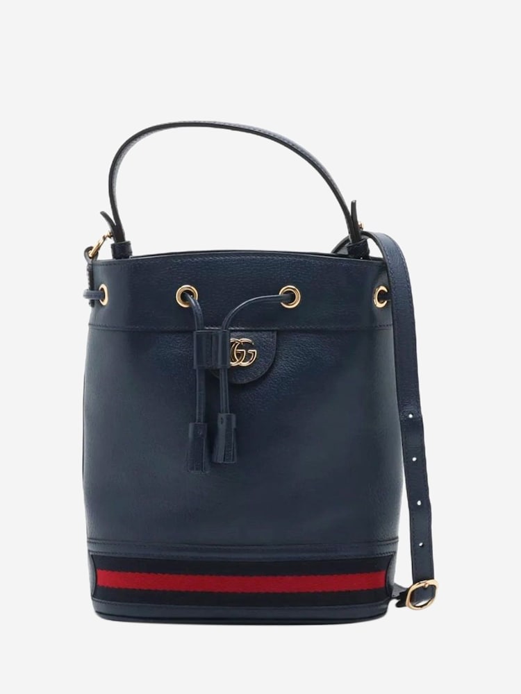 Sign of the Times Blue Gucci Sherry Line Leather Bucket Bag - Image 1 of 10