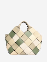 Sign of the Times Green Loewe Surplus Leather Woven Basket Bag - Image 1 of 7