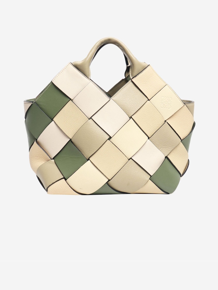 Sign of the Times Green Loewe Surplus Leather Woven Basket Bag - Image 2 of 7