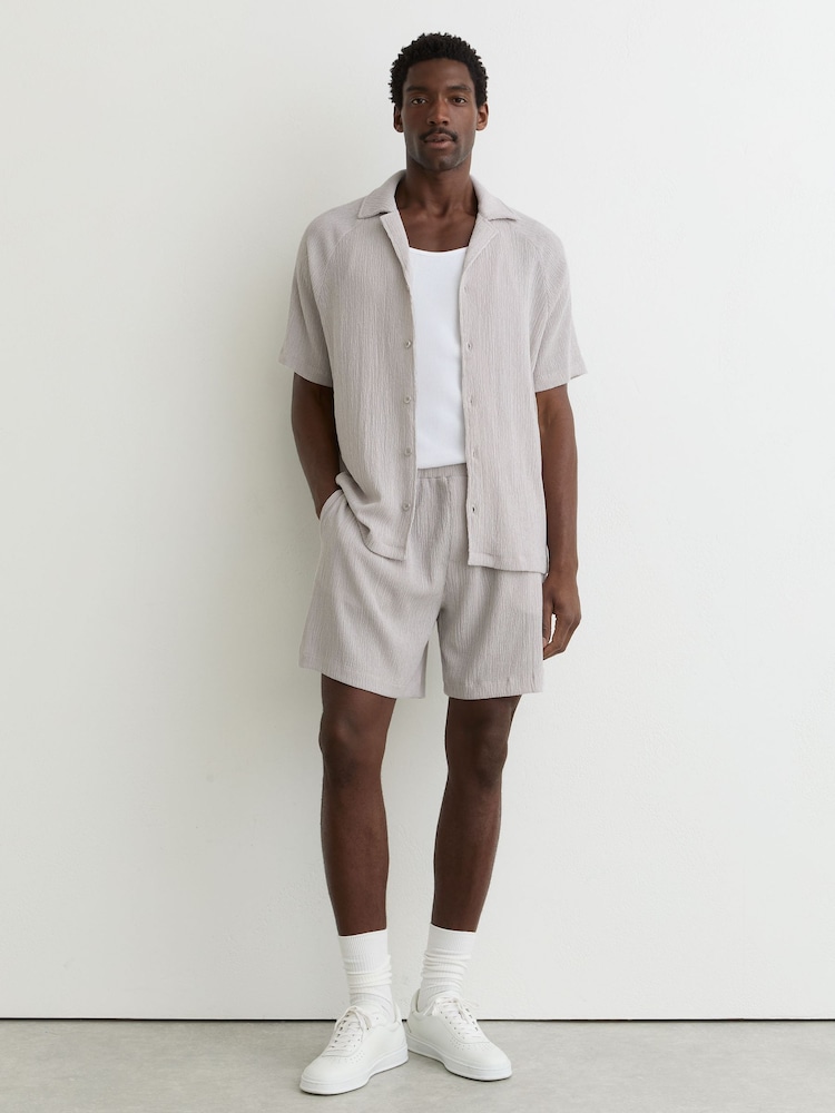 Reiss Silver Flint Textured Drawstring Shorts - Image 1 of 6 Reiss Silver Flint Textured Drawstring Shorts - Image 1 of 6