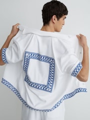 Reiss White Bleeker Cotton-Blend Towelling Embroidered Shirt - Image 1 of 6