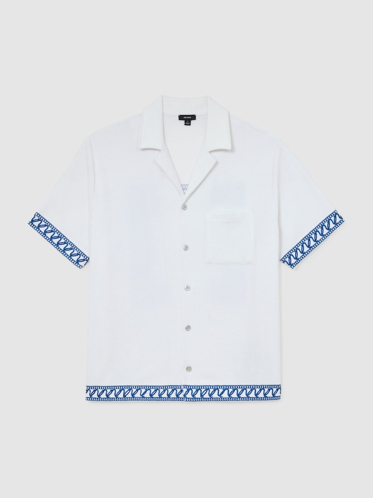 Reiss White Bleeker Cotton-Blend Towelling Embroidered Shirt - Image 2 of 6