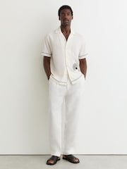 Reiss White Solano Textured Motif-Print Cuban-Collar Shirt - Image 3 of 7