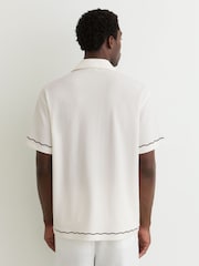 Reiss White Solano Textured Motif-Print Cuban-Collar Shirt - Image 6 of 7