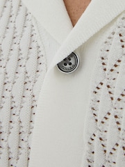 Reiss White Bilsby Cotton-Blend Geometric-Knit Tipped Shirt - Image 4 of 6