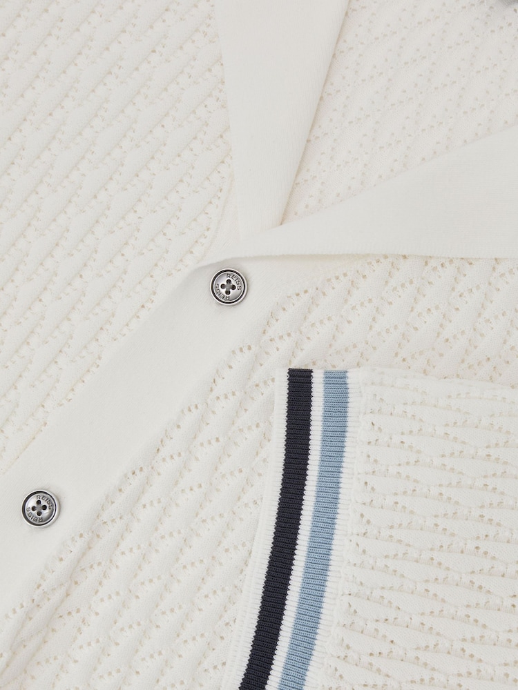 Reiss White Bilsby Cotton-Blend Geometric-Knit Tipped Shirt - Image 6 of 6