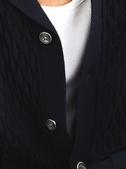 Reiss Navy Bilsby Cotton-Blend Geometric-Knit Tipped Shirt - Image 5 of 6