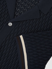 Reiss Navy Bilsby Cotton-Blend Geometric-Knit Tipped Shirt - Image 6 of 6