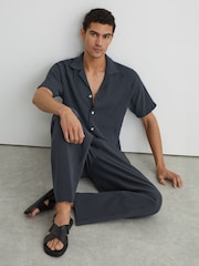 エアフォースブルー - Reiss Knox テクスチャー・ラグラン・キューバカラーシャツ - 画像 6 / 7