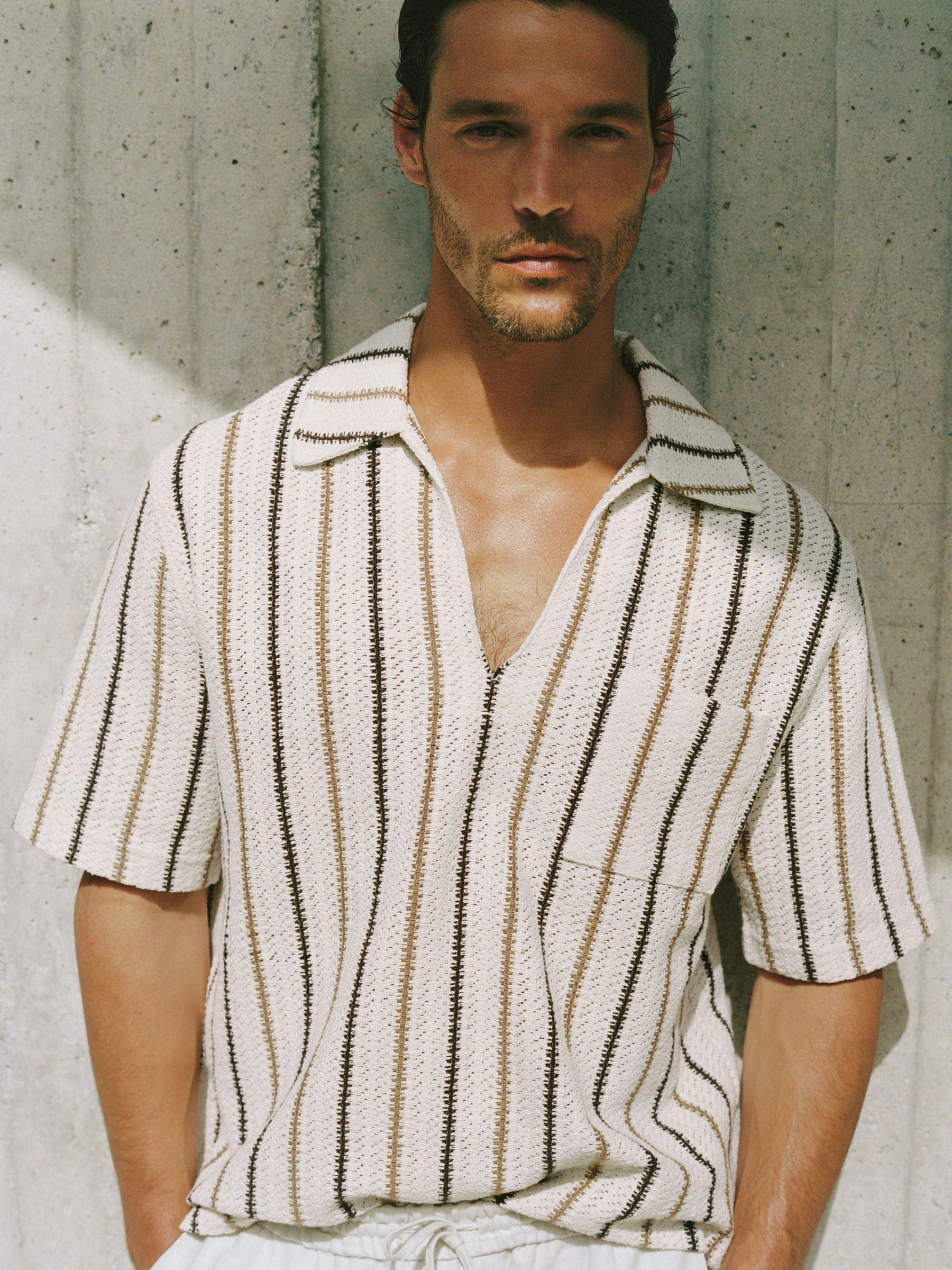 Buy Reiss Ecru Chatham Crochet Stripe Overhead Shirt from Next USA