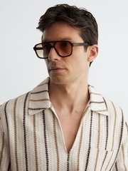 Reiss Ecru Chatham Crochet Stripe Overhead Shirt - Image 1 of 6