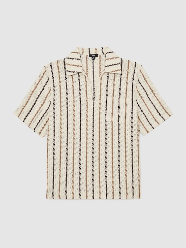 Reiss Ecru Chatham Crochet Stripe Overhead Shirt - Image 2 of 6 Reiss Ecru Chatham Crochet Stripe Overhead Shirt - Image 2 of 6