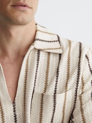 Reiss Ecru Chatham Crochet Stripe Overhead Shirt - Image 5 of 6