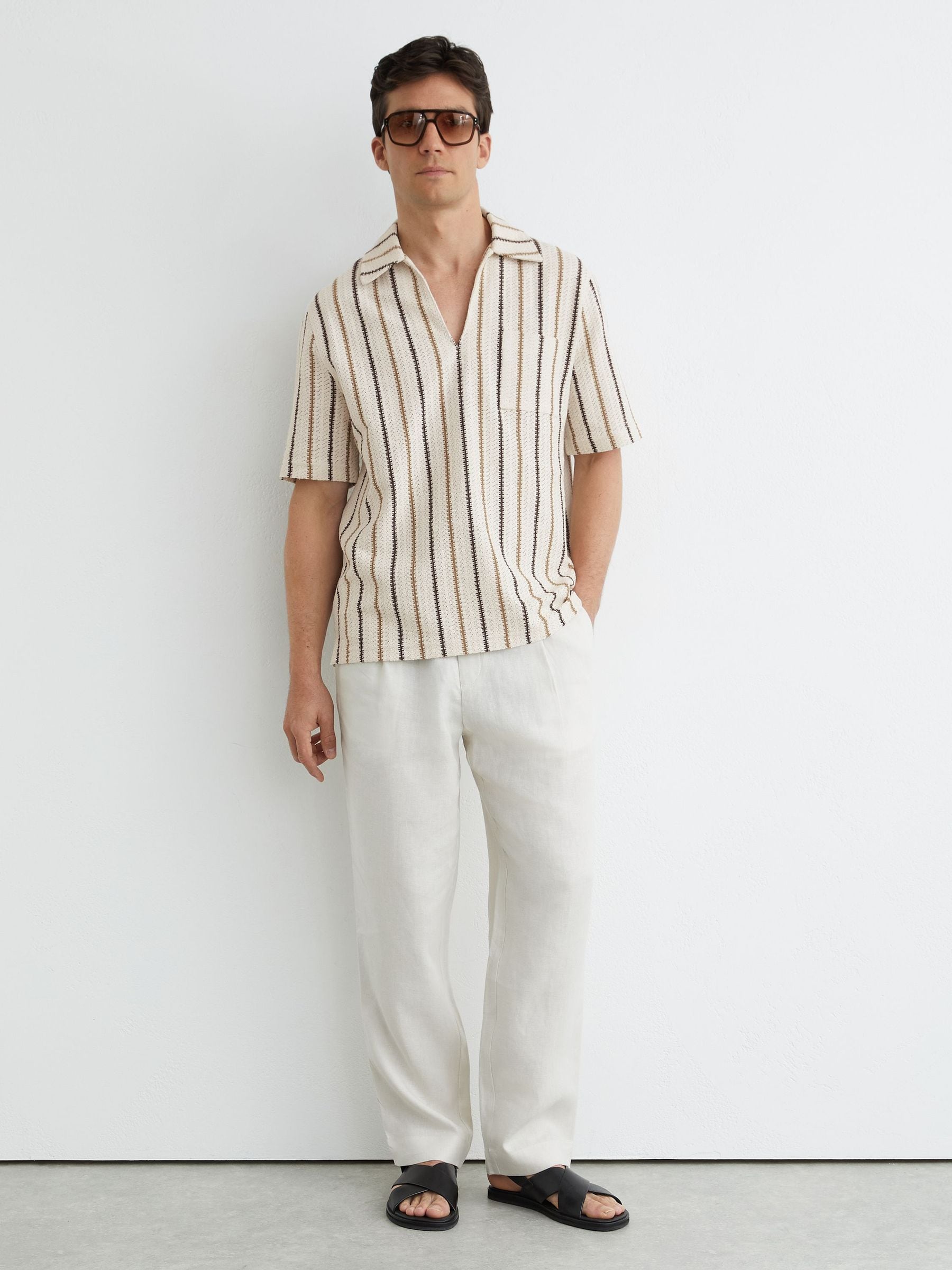 Buy Reiss Ecru Chatham Crochet Stripe Overhead Shirt from Next USA