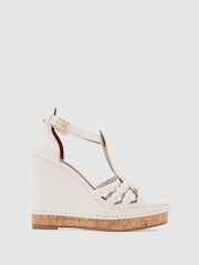 Reiss White Frances Leather Plaited-Strap Wedge Sandals - Image 2 of 5