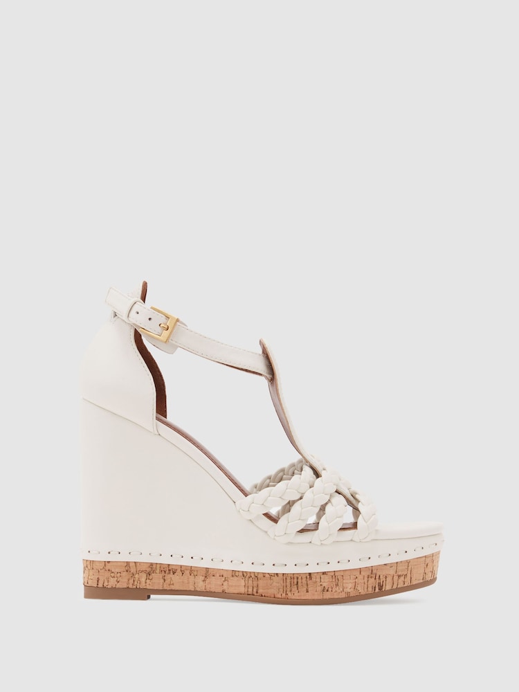 Reiss White Frances Leather Plaited-Strap Wedge Sandals - Image 2 of 5 Reiss White Frances Leather Plaited-Strap Wedge Sandals - Image 2 of 5