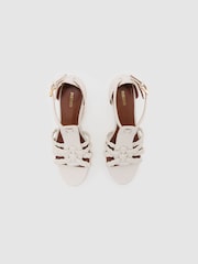 Reiss White Frances Leather Plaited-Strap Wedge Sandals - Image 3 of 5