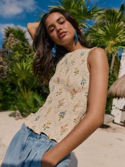 Friends Like These Cream Floral Print Shirred Top - Image 3 of 5
