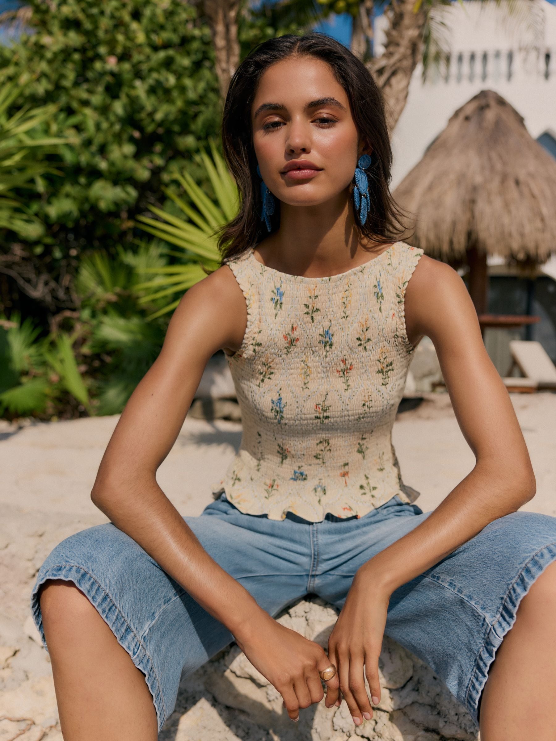 Buy Friends Like These Cream Shirred Sleeveless Top from the Next