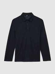 Reiss Navy Pembroke Linen Long-Sleeve Knitted Polo Shirt - Image 2 of 6