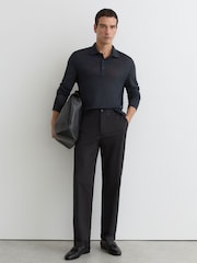 Reiss Navy Pembroke Linen Long-Sleeve Knitted Polo Shirt - Image 3 of 6