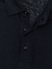 Reiss Navy Pembroke Linen Long-Sleeve Knitted Polo Shirt - Image 6 of 6