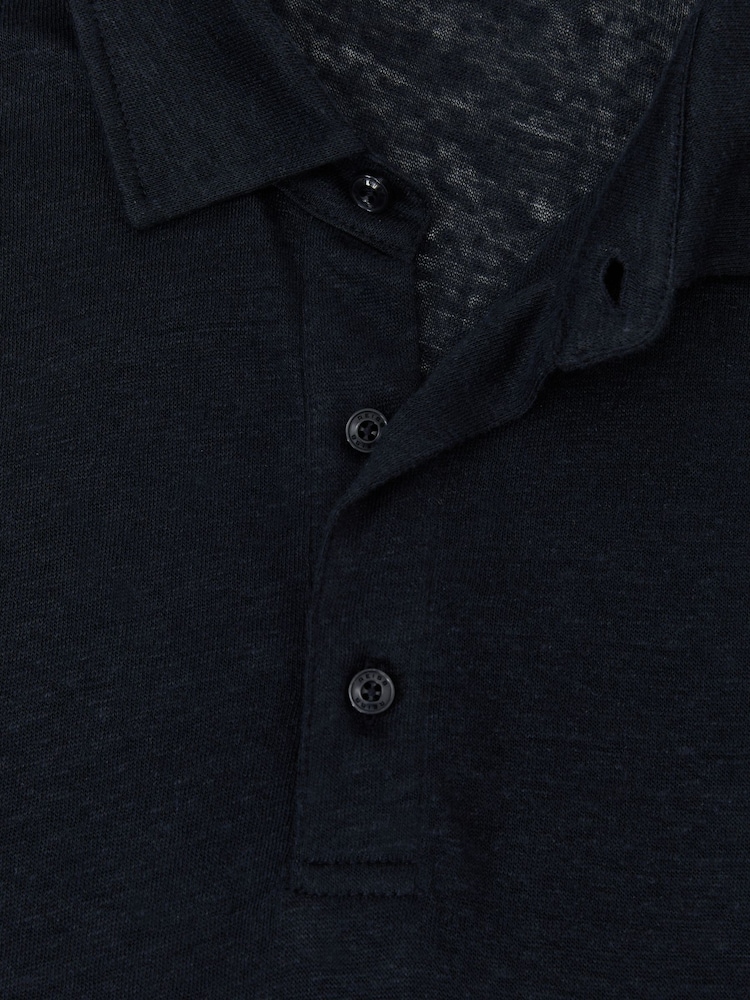 Reiss Navy Pembroke Linen Long-Sleeve Knitted Polo Shirt - Image 6 of 6