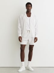 Reiss White Jett Textured Stripe Drawstring Shorts - Image 1 of 6