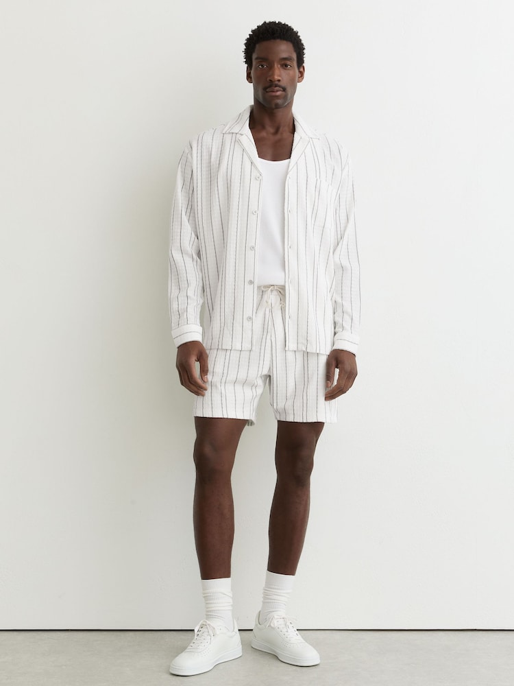 Reiss White Jett Textured Stripe Drawstring Shorts - Image 1 of 6
