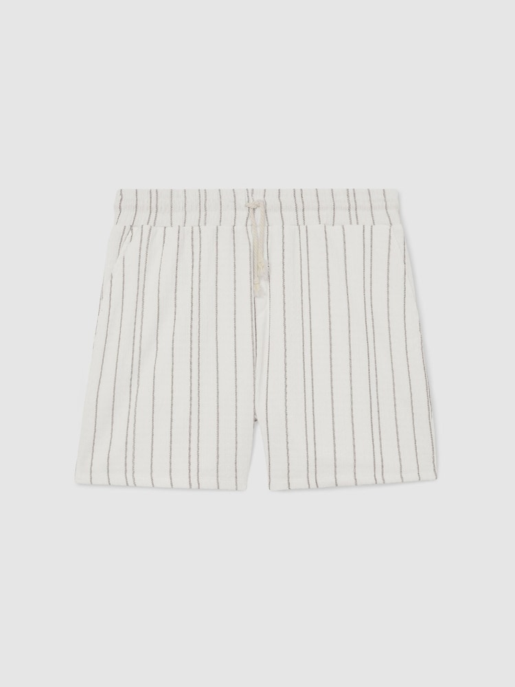 Reiss White Jett Textured Stripe Drawstring Shorts - Image 2 of 6