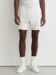 Reiss White Jett Textured Stripe Drawstring Shorts - Image 3 of 6