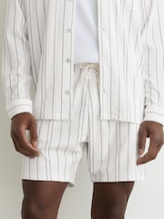 Reiss White Jett Textured Stripe Drawstring Shorts - Image 4 of 6