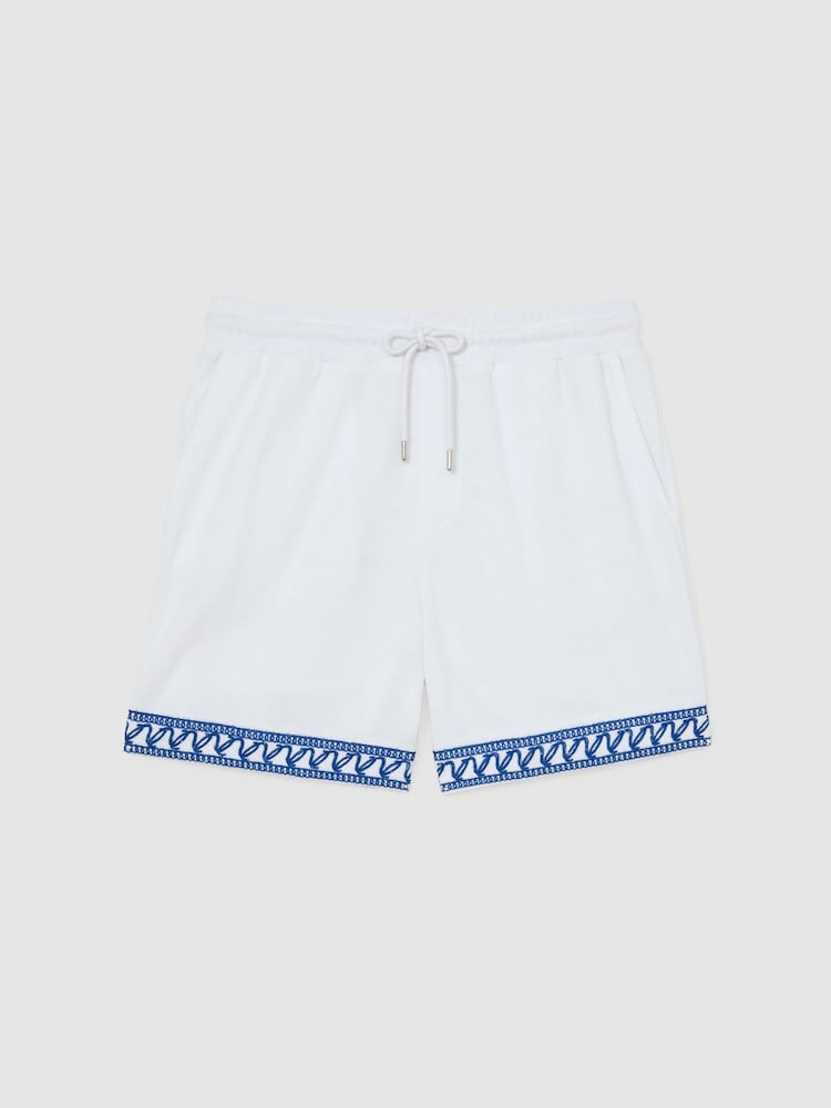Белый - Reiss Yuma Cotton-Blend Towelling Embroidered Shorts - Изображение 2 7