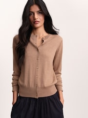 The Set Crew Neck Long Sleeve Merino Cardigan Caramel Marl - Image 1 of 8