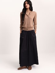 The Set Crew Neck Long Sleeve Merino Cardigan Caramel Marl - Image 2 of 8