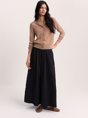 The Set Crew Neck Long Sleeve Merino Cardigan Caramel Marl - Image 3 of 8