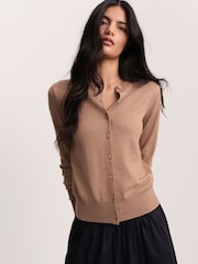 The Set Crew Neck Long Sleeve Merino Cardigan Caramel Marl - Image 4 of 8