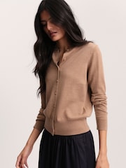 The Set Crew Neck Long Sleeve Merino Cardigan Caramel Marl - Image 5 of 8