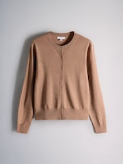 The Set Crew Neck Long Sleeve Merino Cardigan Caramel Marl - Image 6 of 8