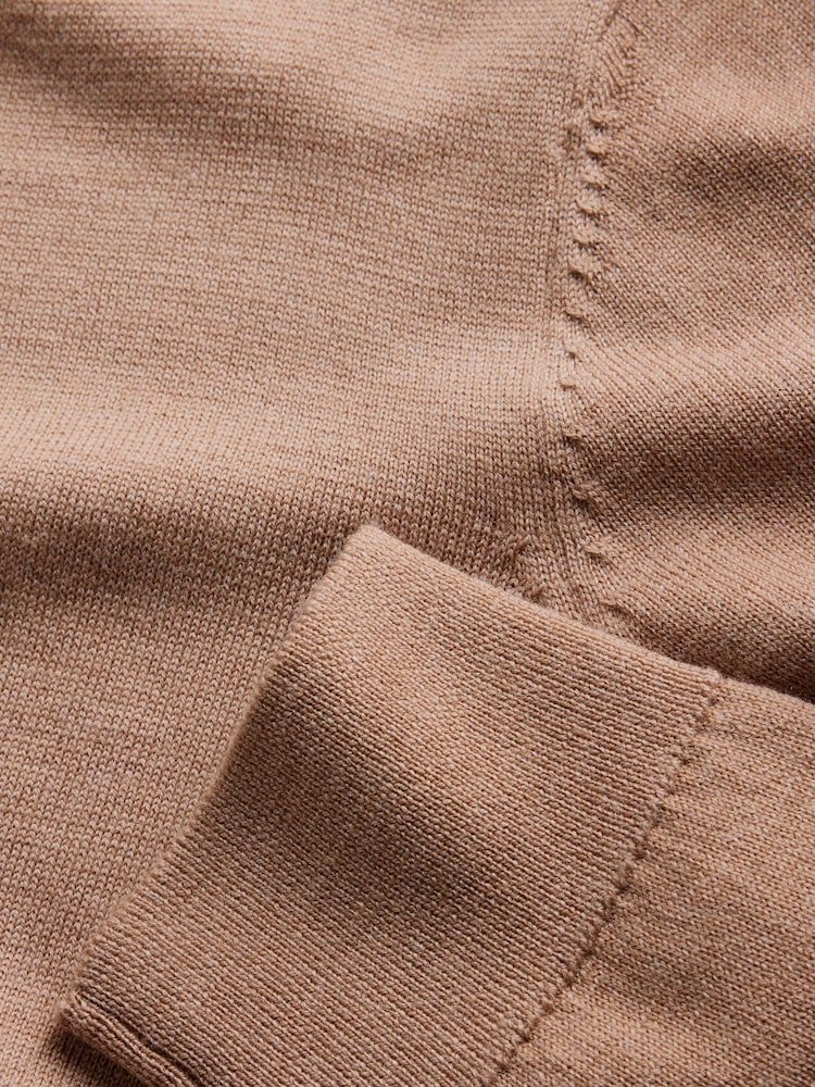 The Set Crew Neck Long Sleeve Merino Cardigan Caramel Marl - Image 8 of 8